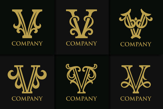 Set monogram letter v vintage collection