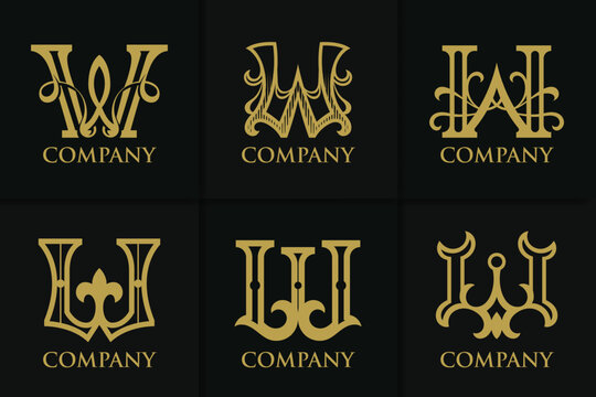 Set monogram letter w vintage collection