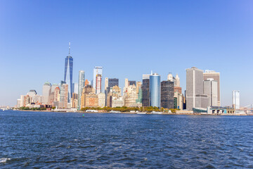 A picture of Manhattan skyline with Battery Park and Maritime terminals, bridges and Brooklyn, NY,...