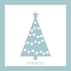 Christmas tree stencil. Template for Christmas cards, invitations. Suitable for laser cutting, plotter cutting. Winter holiday design template.