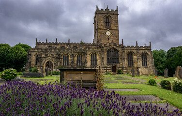 A Photograph of an Ancient, Aged Church in Ecclesfield, Sheffield, England, With a Clock on the Tower, Church of England, St. Mary's Church