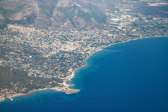 aerial view of Athens shoreline from an airplane