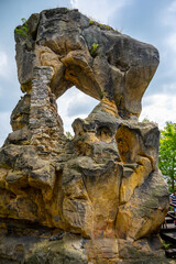Obraz premium Rotstejn castle ruins as a part of sandstone rock formation, Bohemian Paradise, Czech: Cesky raj, Czech Republic