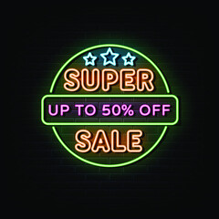 super sale neon sign vector. sign symbol