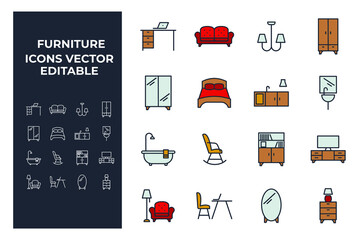 set of Furniture elements symbol template for graphic and web design collection logo vector illustration