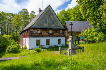 Old medieval mill in rural nature country. Czech rustic architecture.