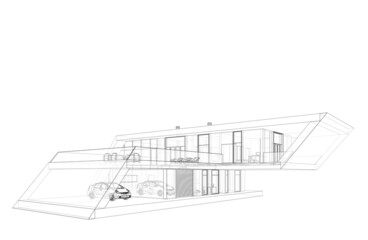 modern house architectural drawings 3d illustration