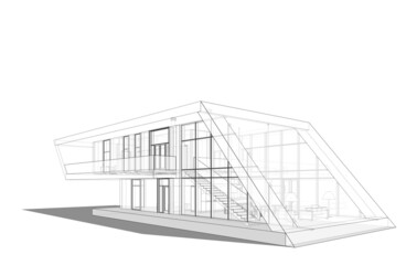 modern house architectural drawings 3d illustration