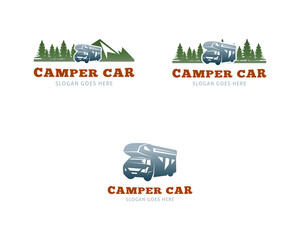 Set of Adventure RV Camper Car Logo Design Template