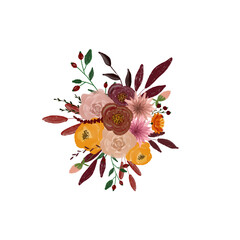 Autumn illustration. Composition for decoration. Flowers for design and decoration. Drawing for postcards and invitations. Birthday. School. Wedding design element.