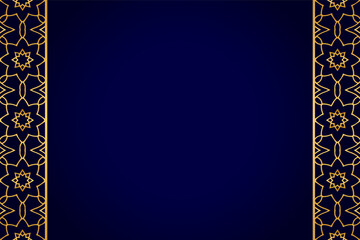 3d volumetric convex embossed geometric dark blue background with ethnic gold pattern, graceful arabesque. Oriental, Asian, Indian ornament for design and decor. Vertical inserts.