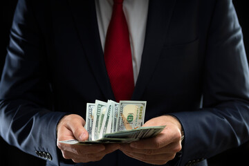Businessman holding american dollars in his hands