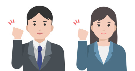 ガッツポーズする男女の社会人