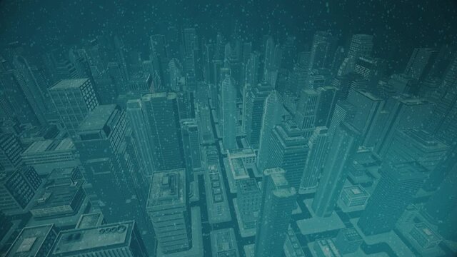The new Atlantis. Modern city underwater. Animation of a sunken skyscrapers under the surface of the ocean. 