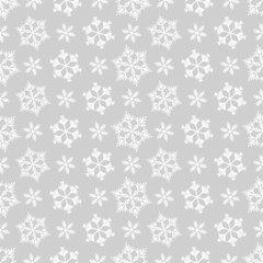Winter seamless pattern with white snowflakes on grey background. Vector illustration for fabric, textile wallpaper, posters, gift wrapping paper. Christmas vector illustration. Falling snow