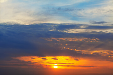 Naklejka na ściany i meble Crepuscular rays during twilight hours . Sunset sky 