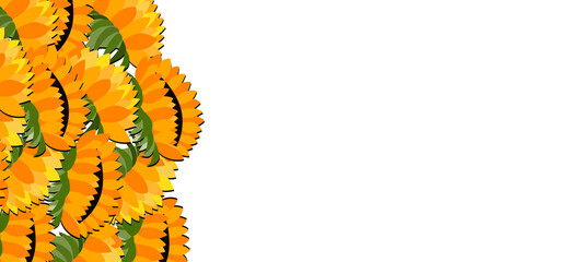 Happy birthday, holiday, celebration greeting and invitation card. Colorful floral banner with sunflowers on light background. Layout template. Modern floral summer composition. Copy space