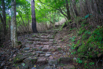 宮崎県えびの市、小林市、鹿児島県霧島市の韓国岳と大浪池を登山している風景 Scenery of climbing Mt. Karakuni-dake and Onami Pond in Ebino City, Kobayashi City, Miyazaki Prefecture and Kirishima City, Kagoshima Prefecture.