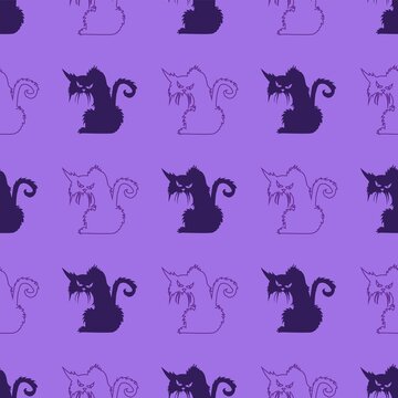 cat seamless pattern kitten vector pet  repeat pattern on DarkViolet background cartoon animal tile wallpaper