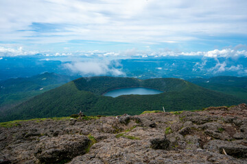 宮崎県えびの市、小林市、鹿児島県霧島市の韓国岳と大浪池を登山している風景 Scenery of climbing Mt. Kankoku and Onami Pond in Ebino City, Kobayashi City, Miyazaki Prefecture and Kirishima City, Kagoshima Prefecture.