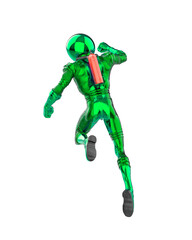 retro astronaut is flying rear view