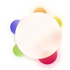 Modern background with glass morphism vector effect. Transparent glass card design. Glassmorphism trend style. Abstract banner with colored, white circles with blur and shadows. Vector illustration
