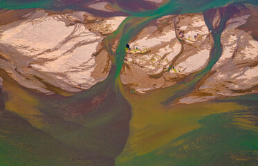 Psychedelic and colorfull delta river in Chile