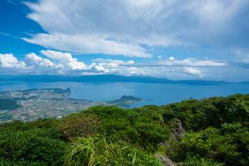 鹿児島県指宿市の開聞岳を登山している風景 A view of climbing Mt. Kaimon in Ibusuki City, Kagoshima Prefecture, Japan.