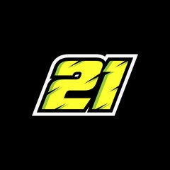 Racing number 21 logo on black background