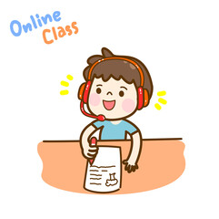 Cartoon kids in online class.