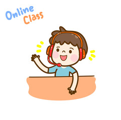 Cartoon kids in online class.