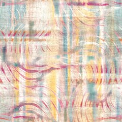 Fototapeta premium Seamless pastel batik pattern swatch for print with abstract hand drawn motifs. High quality illustration. Sophisticated streaky texture that resembles traditional asian fabric painting techniques. 