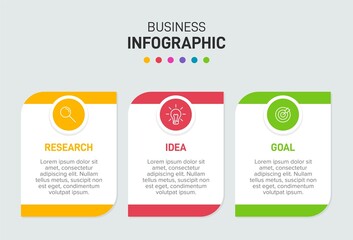 Concept of arrow business model with 3 successive steps. Three colorful graphic elements. Timeline design for brochure, presentation. Infographic design layout.