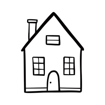 Hand drawn cute house. Doodle sketch style home. House building with window, roof. Vector illustration for home icon.