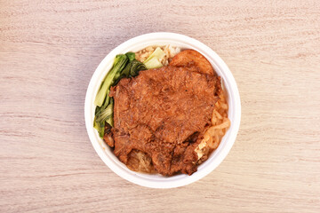 Taiwanese ribs bento on wooden table
