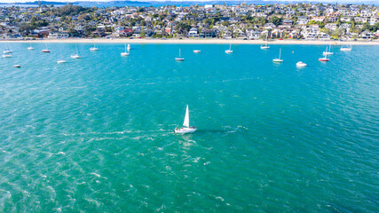 Aerial View from the Beach, Green Trees, City Streets and Waves - Tahuna Torea, Bucklands Beach...