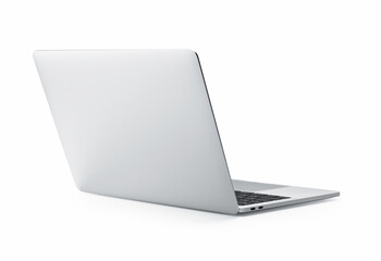 Rear view of the open laptop, silver aluminum body. - Powered by Adobe