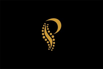 Spine clinic logo design vector. Monogram P abstract symbol. Backbone care sign.