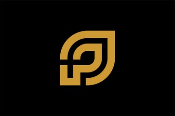 Green leaf line logo design vector. Leaf and monogram P abstract symbol.