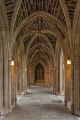 Fototapeta na wymiar Gothic architecture hall. Beautiful Arch contruction.