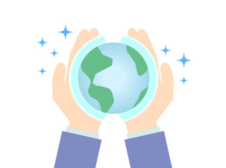両手の上で青く光る地球のイラスト