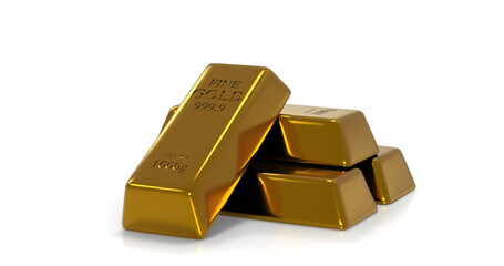 3D rendering stack Gold Bars, weight 1000 grams isolated white background