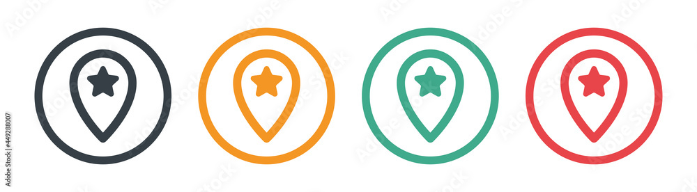 Poster Best place icon. Map pointer with star symbol in colorful design.