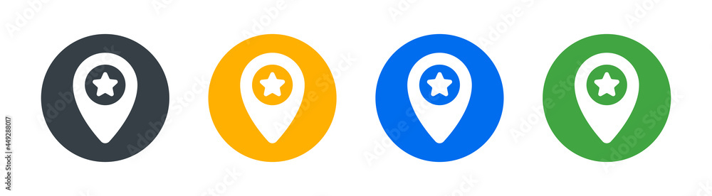 Poster Map pointer with star icon. Symbol of best spot or favorite location icon vector illustration.