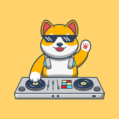 Dog Cartoon Playing DJ Electronic Music Mixer With Headphone Vector Icon Illustration