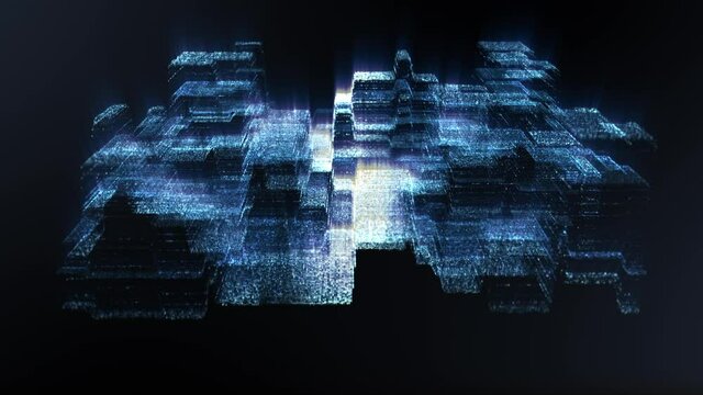 Futuristic cryptocurrency blockchain simulation of cryptographic hash mining concept, performing analytic computational head up display background