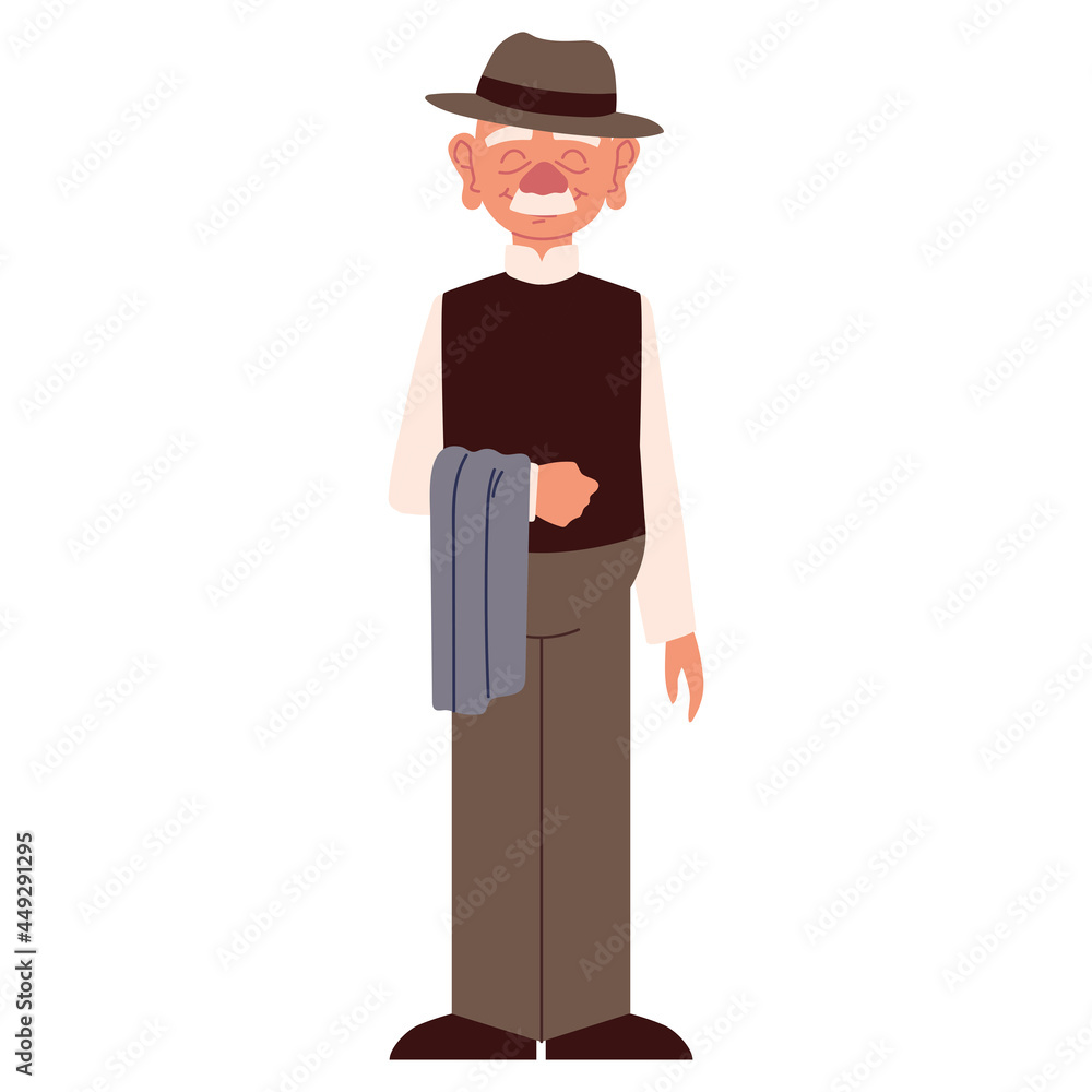 Sticker cartoon grandfather with hat