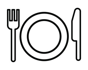 お皿とナイフとフォークのシンプルな線画アイコン/白背景