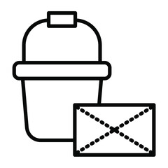 シンプルなバケツと雑巾の線画アイコン/白背景