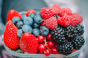fresh fruits - berries, strawberries, red berries, blueberries, cherry, blackberry. High quality photo